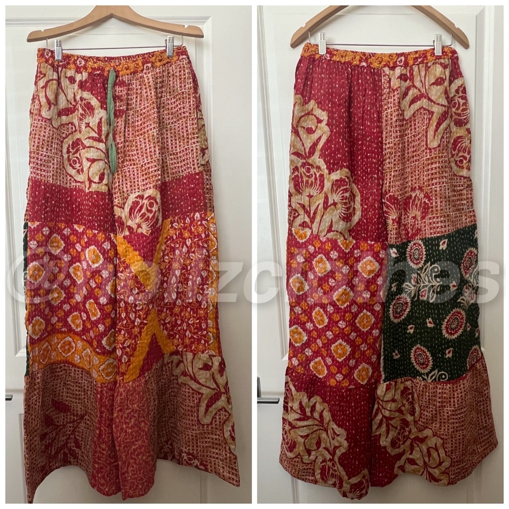 She's 1 Oak She's one of a kind Kantha Quilted Boho Wide Leg Flare Pants
